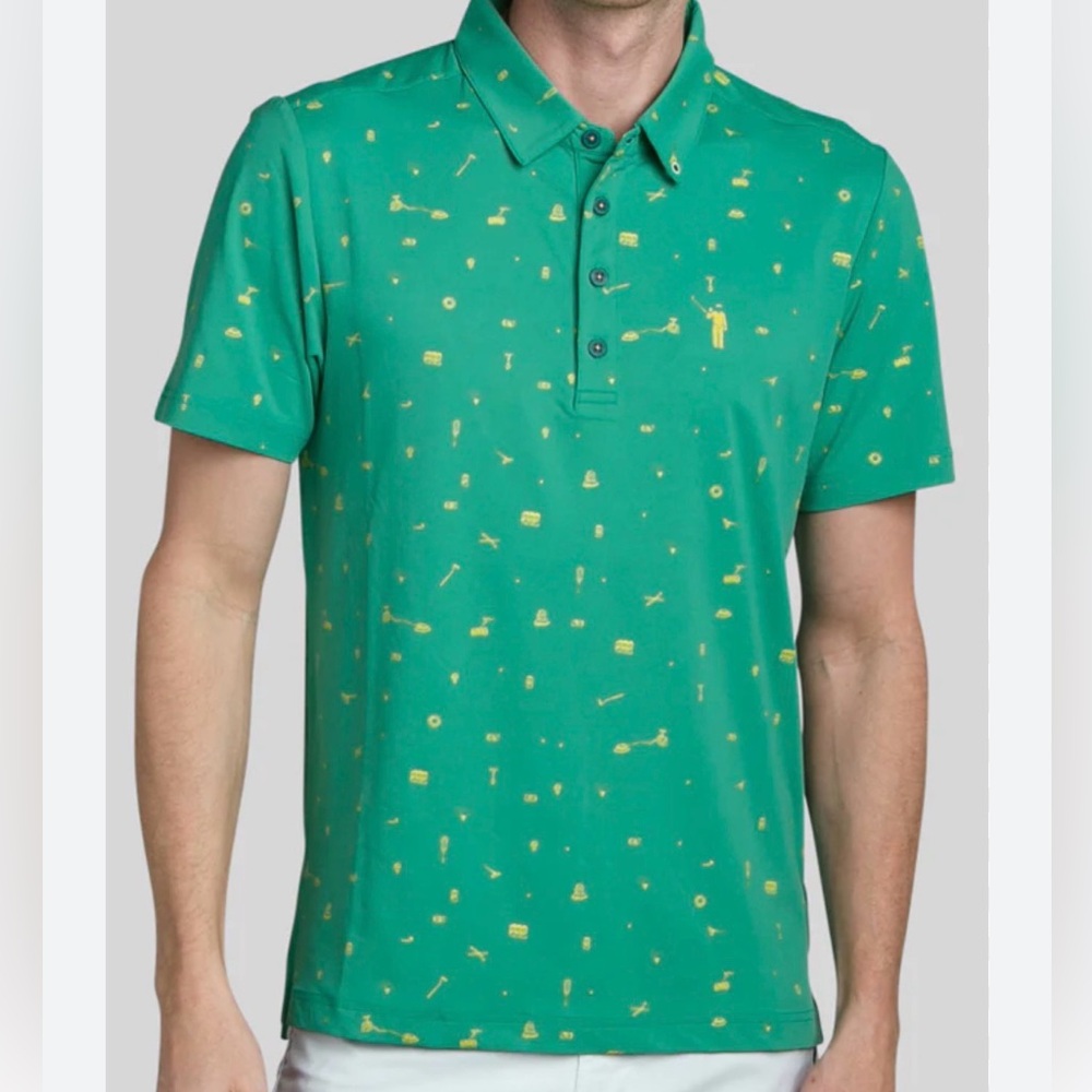William Murray Ode To Carl Men's Polo Green Printed Golf Shirt L